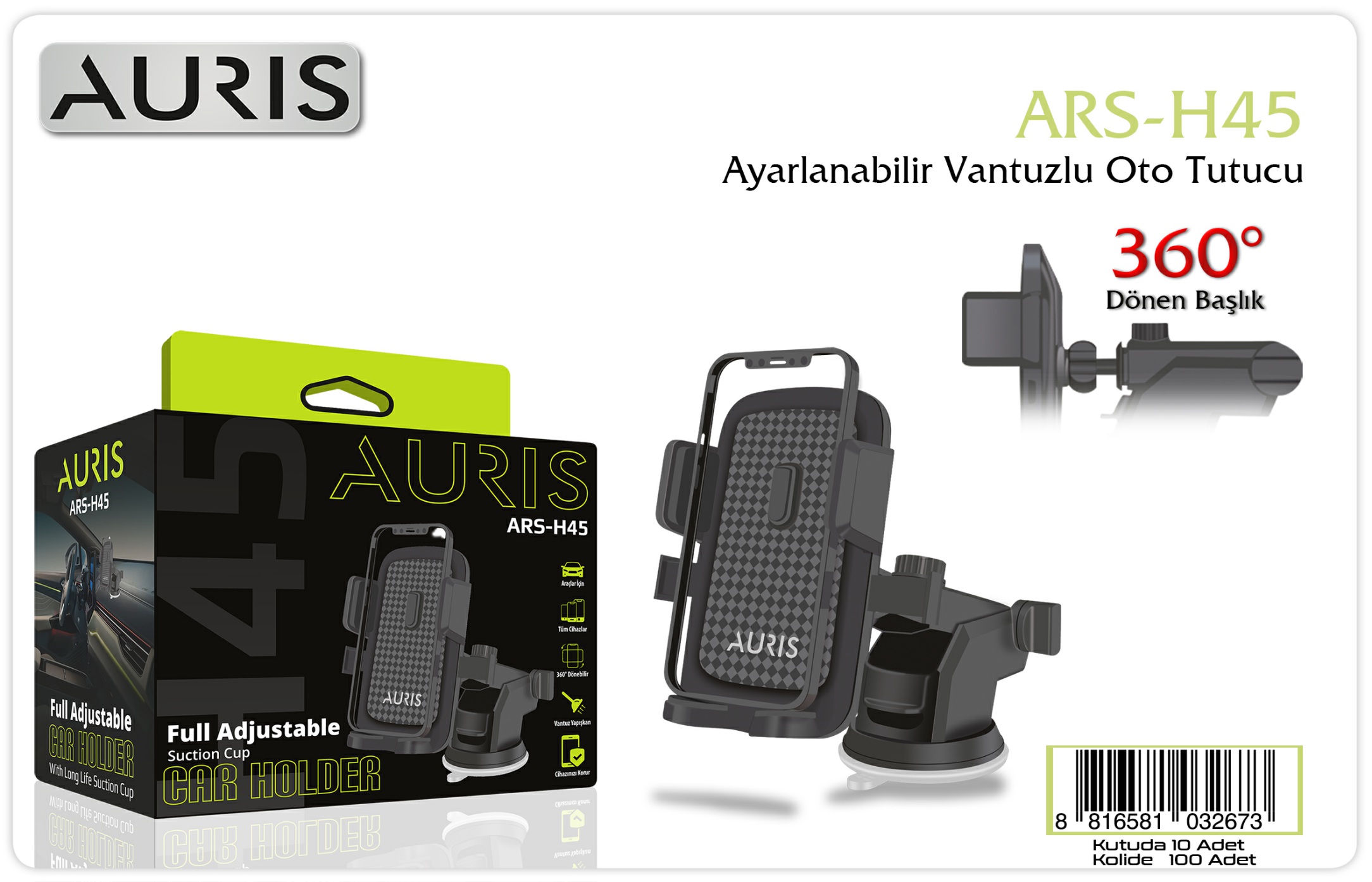 Auris H45 Ayarlanabilir Vantuzlu Araç İçi Telefon Tutucu
